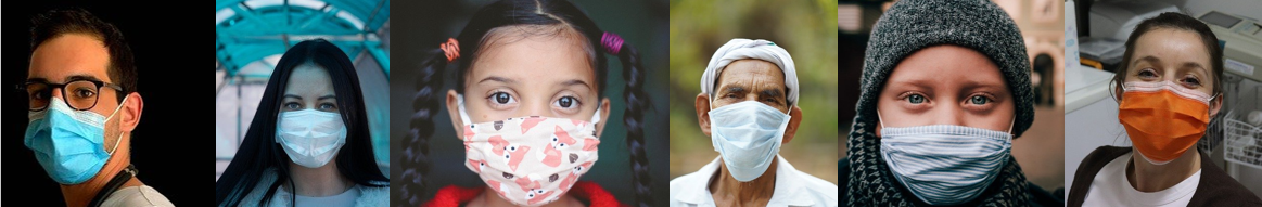 Photos of diverse people wearing masks during Covid-19 pandemic
