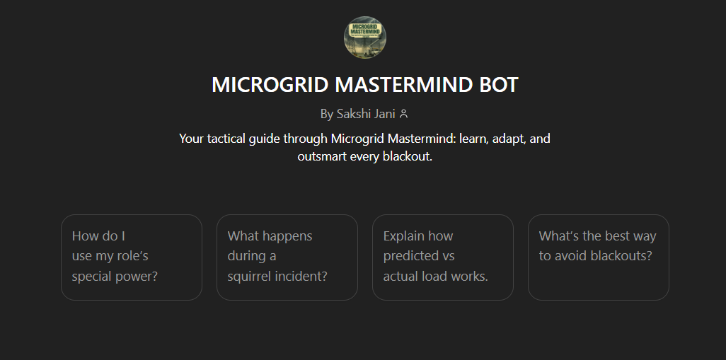 Black screen with Microgrid Mastermind Bot