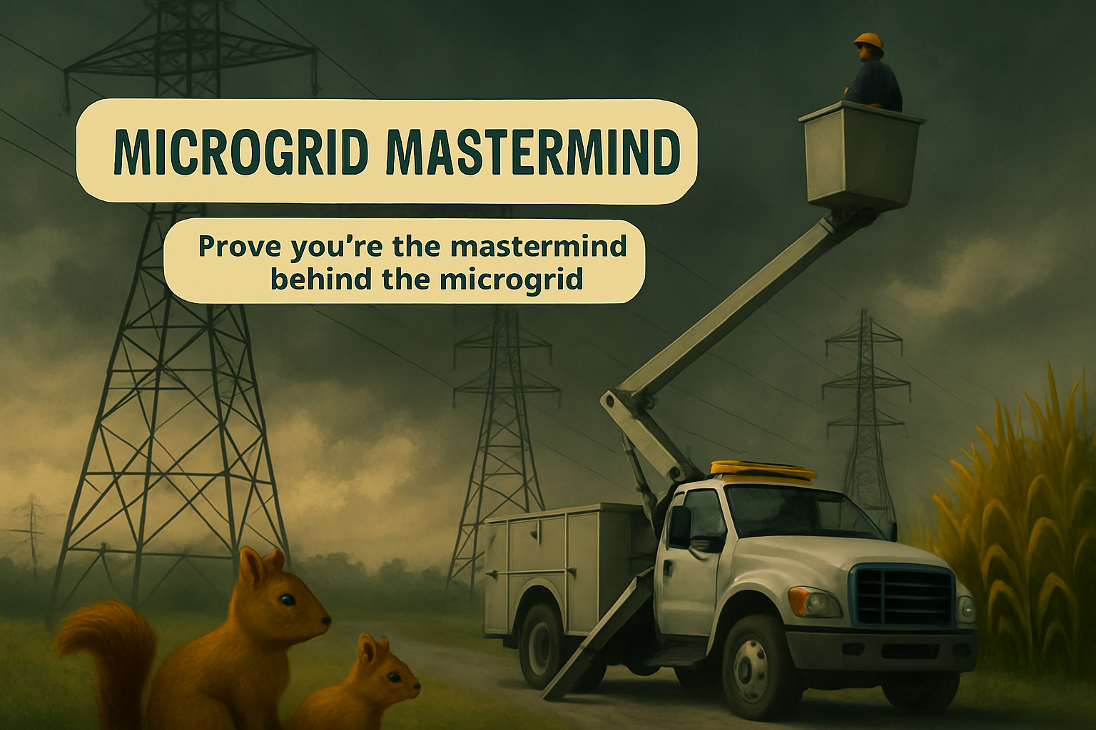 Microgrid Mastermind: powerlines in front of lightning storm