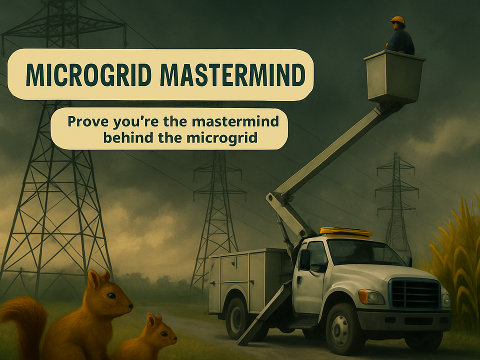 Microgrid Mastermind: powerlines in front of lightning storm